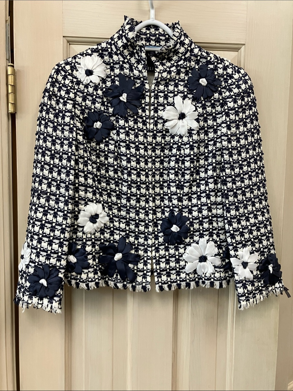 Carlisle Navy and White Tweed Floral Appliqué Blazer